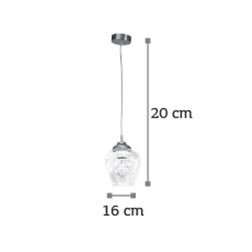 Κρεμαστό φωτιστικό από νίκελ ματ μέταλλο και διάφανο γυαλί 1XE27 D:16cm (4474-NM)