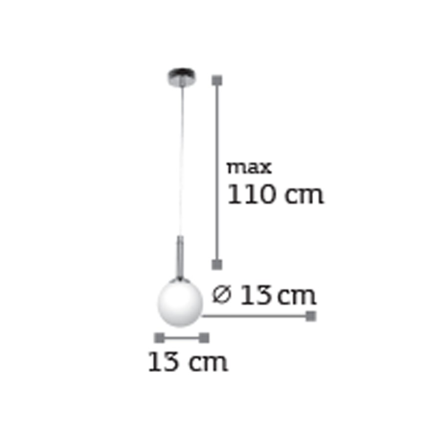Κρεμαστό φωτιστικό από χρώμιο μέταλλο και λευκή οπαλίνα 1XG9 D:13cm (4515-1)