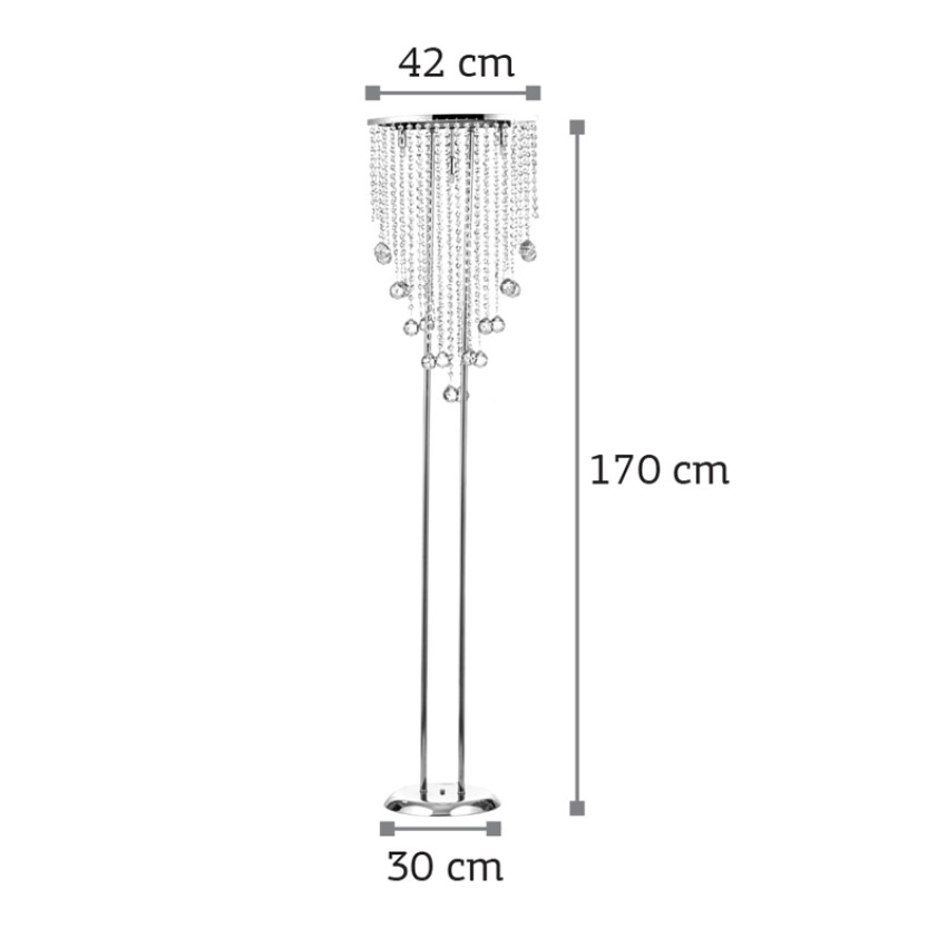 Επιδαπέδιο Φωτιστικό Χρωμίου με Διάφανα Κρύσταλλα & 3 Φώτα G9 – 170cm