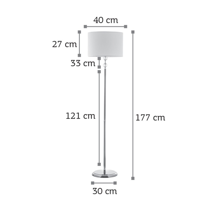 Επιδαπέδιο φωτιστικό από χρώμιο μέταλλο κρύσταλλο και υφασμάτινο καπέλο 1XE27 D:177cm (45360-Χρώμιο)