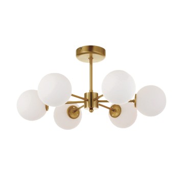 Κρεμαστό φωτιστικό από χρυσό ματ μέταλλο και λευκή οπαλίνα 6XG9 D:55cm (5015-6)