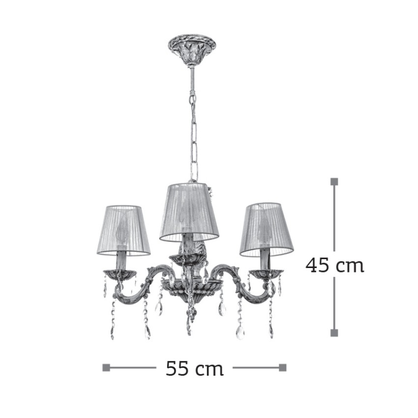 Κρεμαστό φωτιστικό από μέταλλο σε μπεζ πατίνα και κρύσταλλα 3XE14 D:55cm (5304-3)
