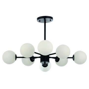 Κρεμαστό φωτιστικό από μαύρο μέταλλο και λευκή οπαλίνα 8XG9 D:75cm (5315-8)