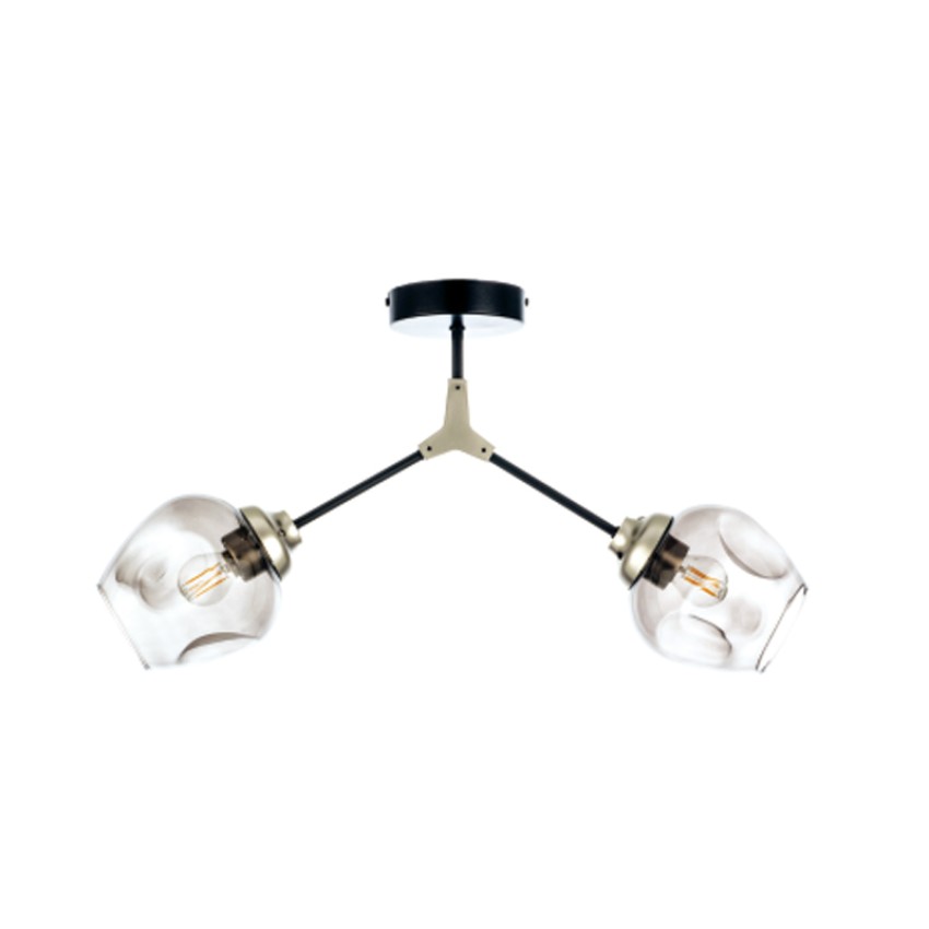 Κρεμαστό φωτιστικό από μαύρο μέταλλο και φιμέ γυαλί 2XE27 D:60cm (6129-2-ΝΜ)