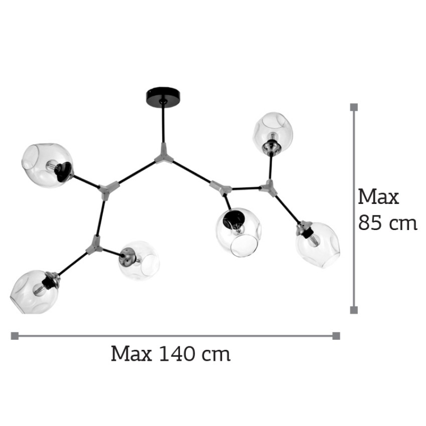 Κρεμαστό φωτιστικό από μαύρο μέταλλο και διάφανο γυαλί 6XE27 D:140cm (6129-6-ΝΜ)