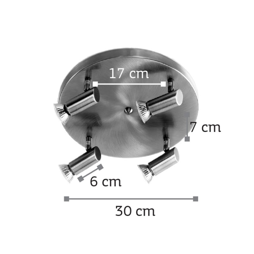Επιτοίχιο σποτ από μέταλλο σε νίκελ ματ απόχρωση 4XGU10 D:30cm (9075-4Φ-Νίκελ Ματ)