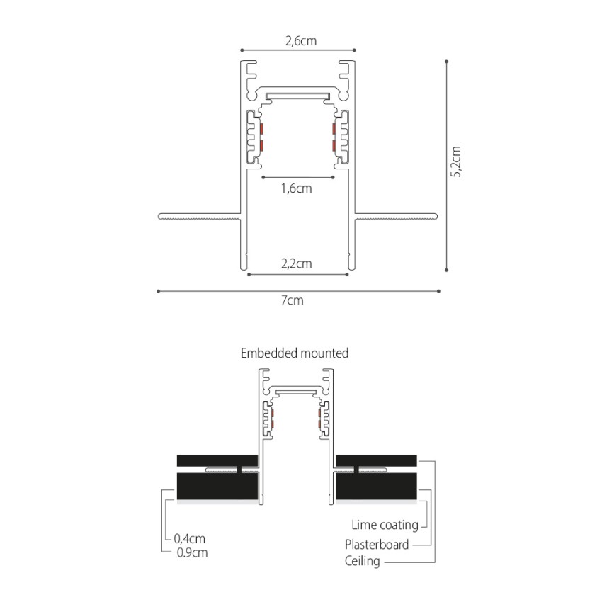 Χωνευτή μαγνητική ράγα σε μαύρη απόχρωση D:2m (TR0010-BL)