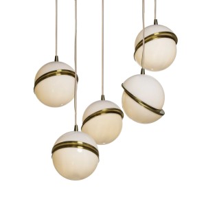 HOBBI 911/5 – Κρεμαστό 5φωτο Φωτιστικό με Μπρούτζινη Απόχρωση και Υφασμάτινο Καλώδιο