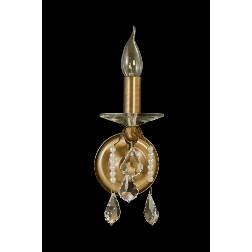 Απλίκα Τοίχου PEARL 171A/3 Μπρούτζινη με Κρύσταλλα και Πέρλες