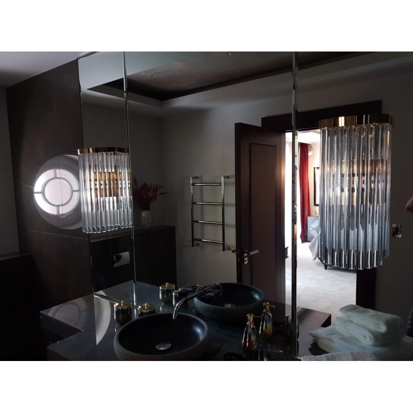 Επιχρυσωμένη Απλίκα Τοίχου με Δύο Φώτα από Μπρούτζο & Plexiglass 22cm x 60cm