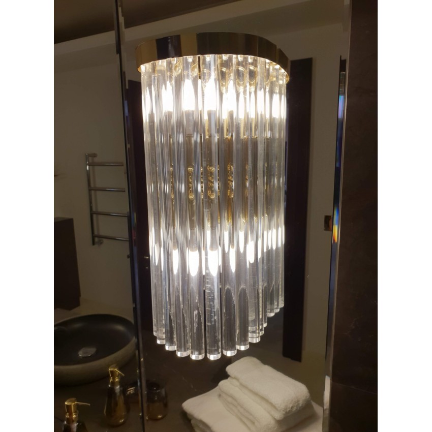 Επιχρυσωμένη Απλίκα Τοίχου με Δύο Φώτα από Μπρούτζο & Plexiglass 22cm x 60cm