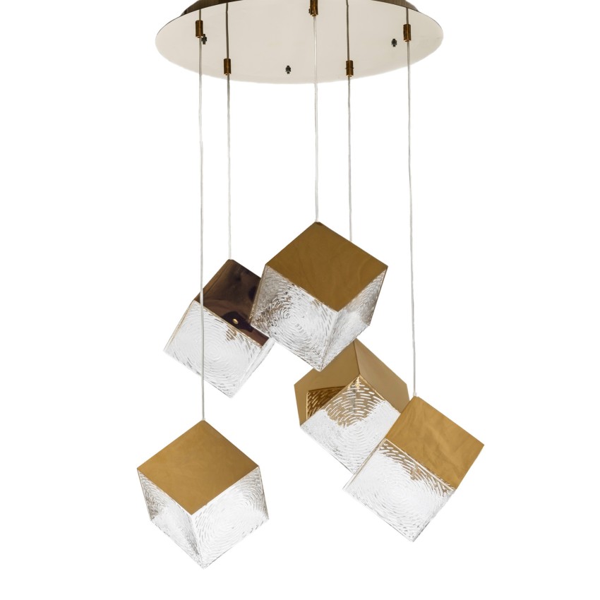 Κρεμαστό Φωτιστικό SQURE 917G/5 με 5 Μεταλλικούς Κύβους σε Χρυσό ή Ασημί