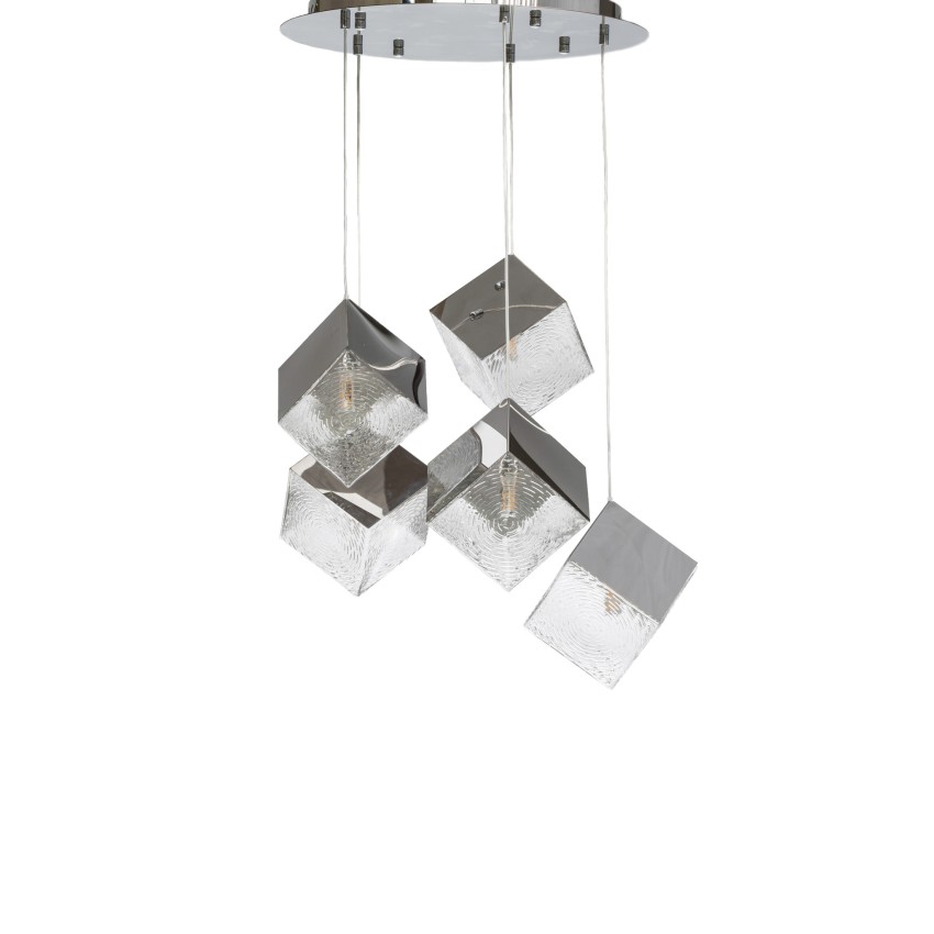 Κρεμαστό Φωτιστικό SQURE 917S/5 με 5 Μεταλλικούς Κύβους – Χρυσό ή Ασημί | glint.gr