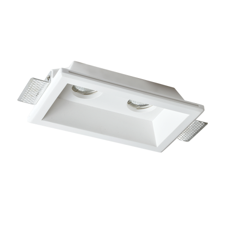 Διπλό Χωνευτό Σποτ GU10 Τετράγωνο Trimless Γύψινο 150x250 Λευκό