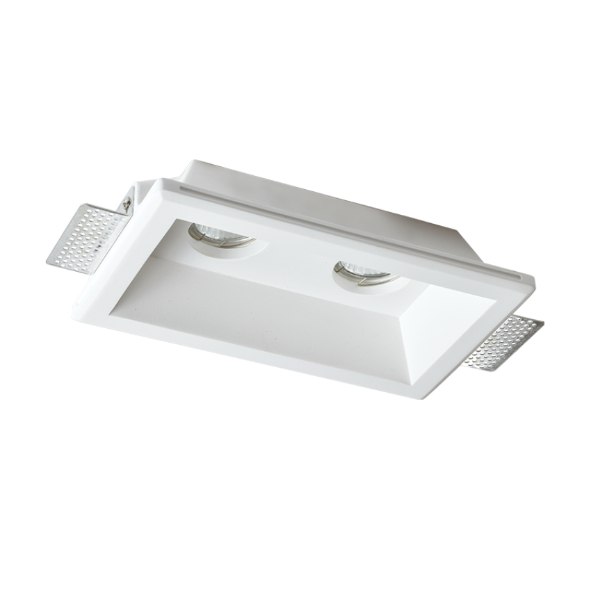 Διπλό Χωνευτό Σποτ GU10 Τετράγωνο Trimless Γύψινο 150x250 Λευκό