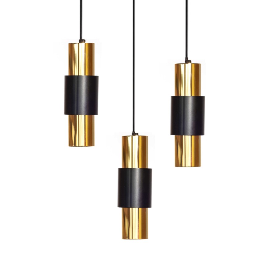 JOHA 1354/3 Κρεμαστό Τρίφωτο Φωτιστικό με Μαύρο & Χρυσό Design
