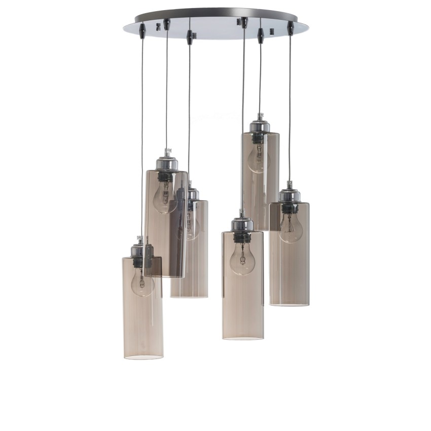 Κρεμαστό Φωτιστικό COLY 929/6 με Φιμέ Σωληνωτά Γυαλιά & Χρωμιωμένο Σκελετό