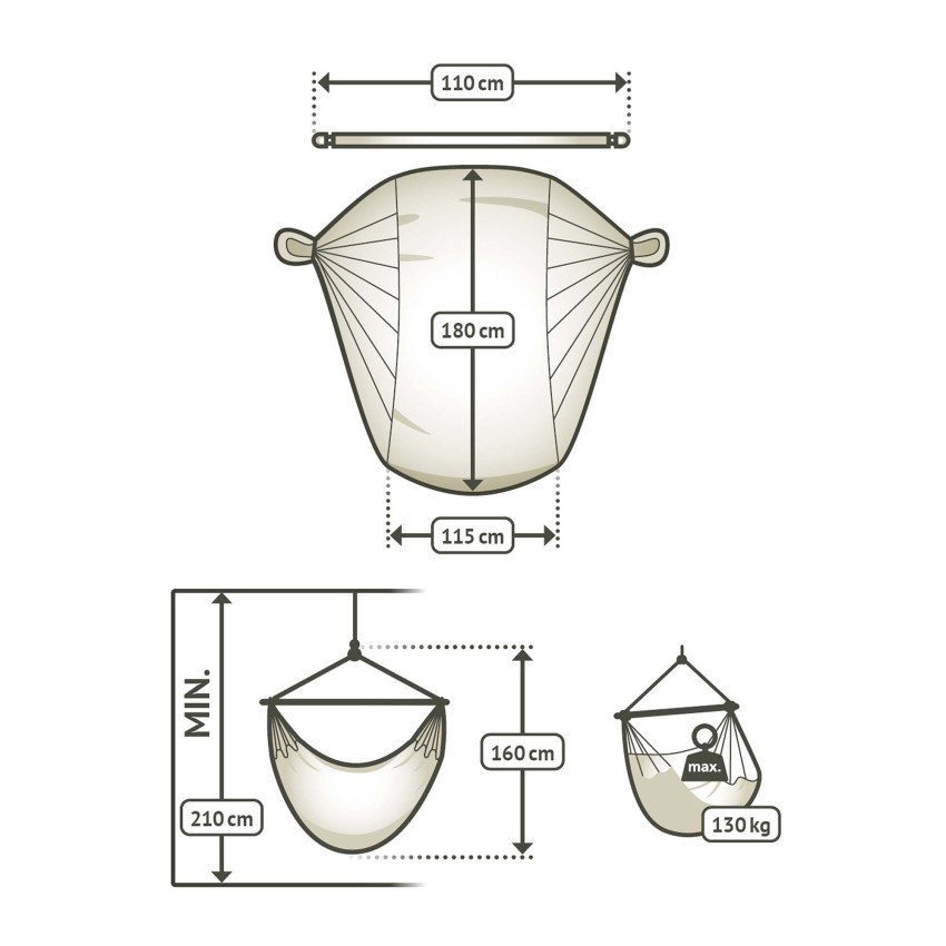 Αιώρα-Κάθισμα Domingo Cedar PP Comfort 115x180εκ με Ξύλινη Ράβδο & Περιστροφή 360°