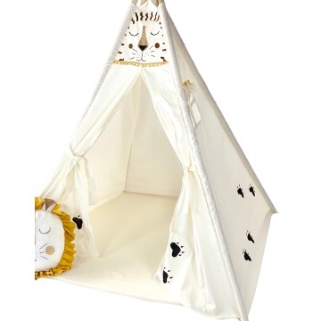 Παιδική Σκηνή Teepee Lion-Bunny – Χειροποίητη Βαμβακερή Σκηνή Παιχνιδιού με Προσωποποιημένη Γιρλάντα