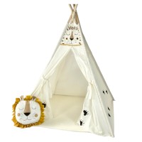 Παιδική Σκηνή Teepee Lion-Bunny – Χειροποίητη Βαμβακερή Σκηνή Παιχνιδιού με Προσωποποιημένη Γιρλάντα