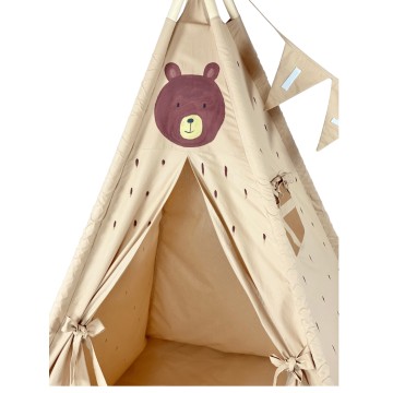 Παιδική Σκηνή Teepee με Θέμα Αρκούδα – Χειροποίητη 100% Βαμβακερή