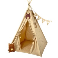 Παιδική Σκηνή Teepee με Θέμα Αρκούδα – Χειροποίητη 100% Βαμβακερή