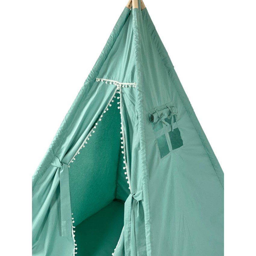 Παιδική Σκηνή - Teepee Tent Green glint.gr Παιδική Σκηνή Teepee Green με Γιρλάντα - Χειροποίητη - Βαμβακερή & Ευρύχωρη