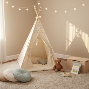 Παιδική Σκηνή Teepee Cream με Βαμβακερό Ύφασμα & Playmat