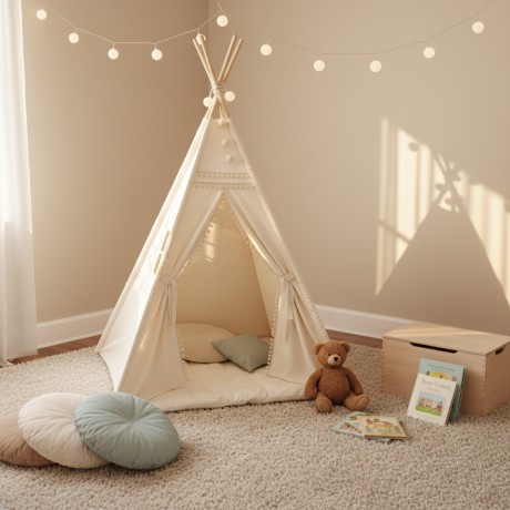 Παιδική Σκηνή Teepee Cream με Βαμβακερό Ύφασμα & Playmat
