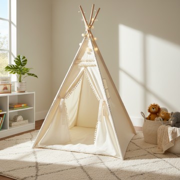 Παιδική Σκηνή Teepee Cream με Βαμβακερό Ύφασμα & Playmat