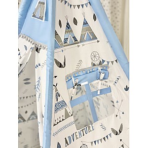 Παιδική Σκηνή Ινδιάνικη Teepee Blue με Ινδιάνικα Σχέδια - glint.gr