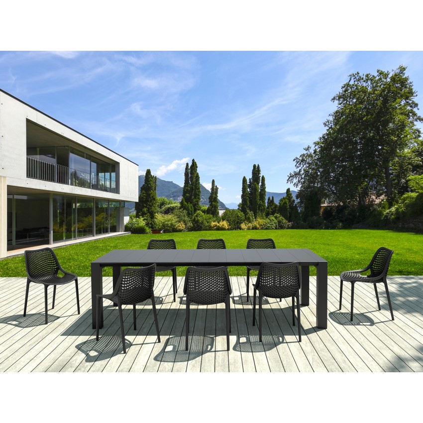 Σετ Τραπεζαρίας 9τμχ Vegas Air Dark Grey 100X260/300Χ75εκ.