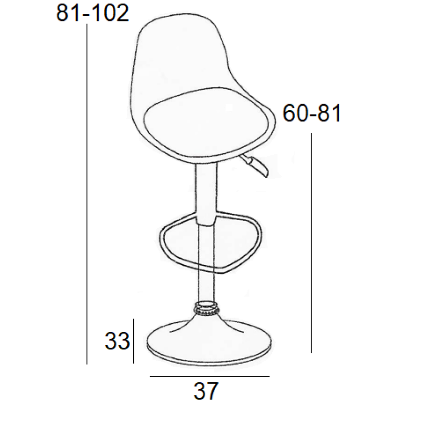 Σκαμπό Μπάρ 2τμχ Bar92 Black Pu/Pp 37x33x110εκ.