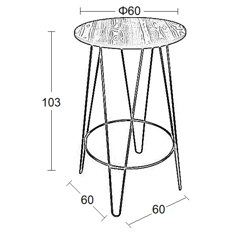 LARA ΤΡΑΠΕΖΙ Φ.60Χ103εκ. ΜΕΤΑΛΛΟ-ΞΥΛΟ K/D