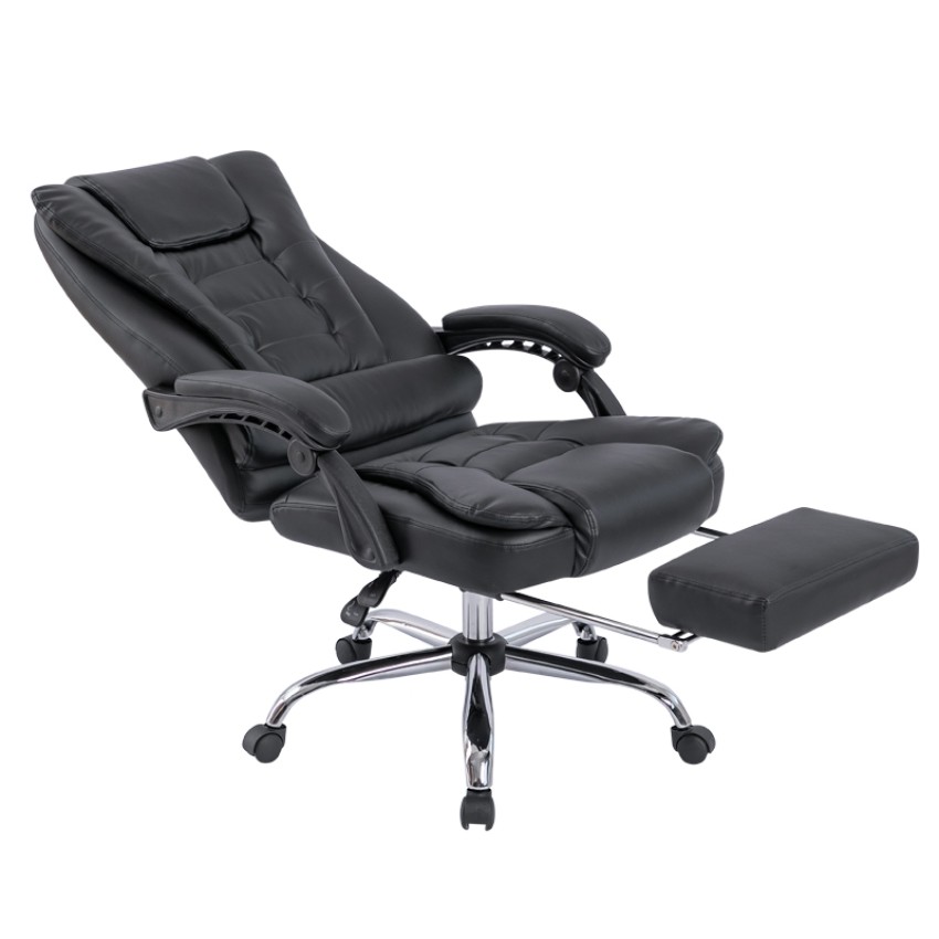 Πολυθρόνα Εργασίας Μαύρη με Υποπόδιο 66x69x118