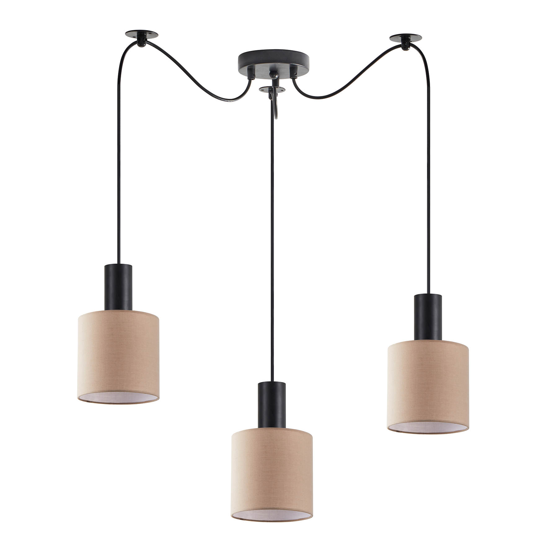 Se21-Bl-4-Bl3-Sh3 Adept Tube Black Κρεμαστό Φωτιστικό Brown Fabric Shade