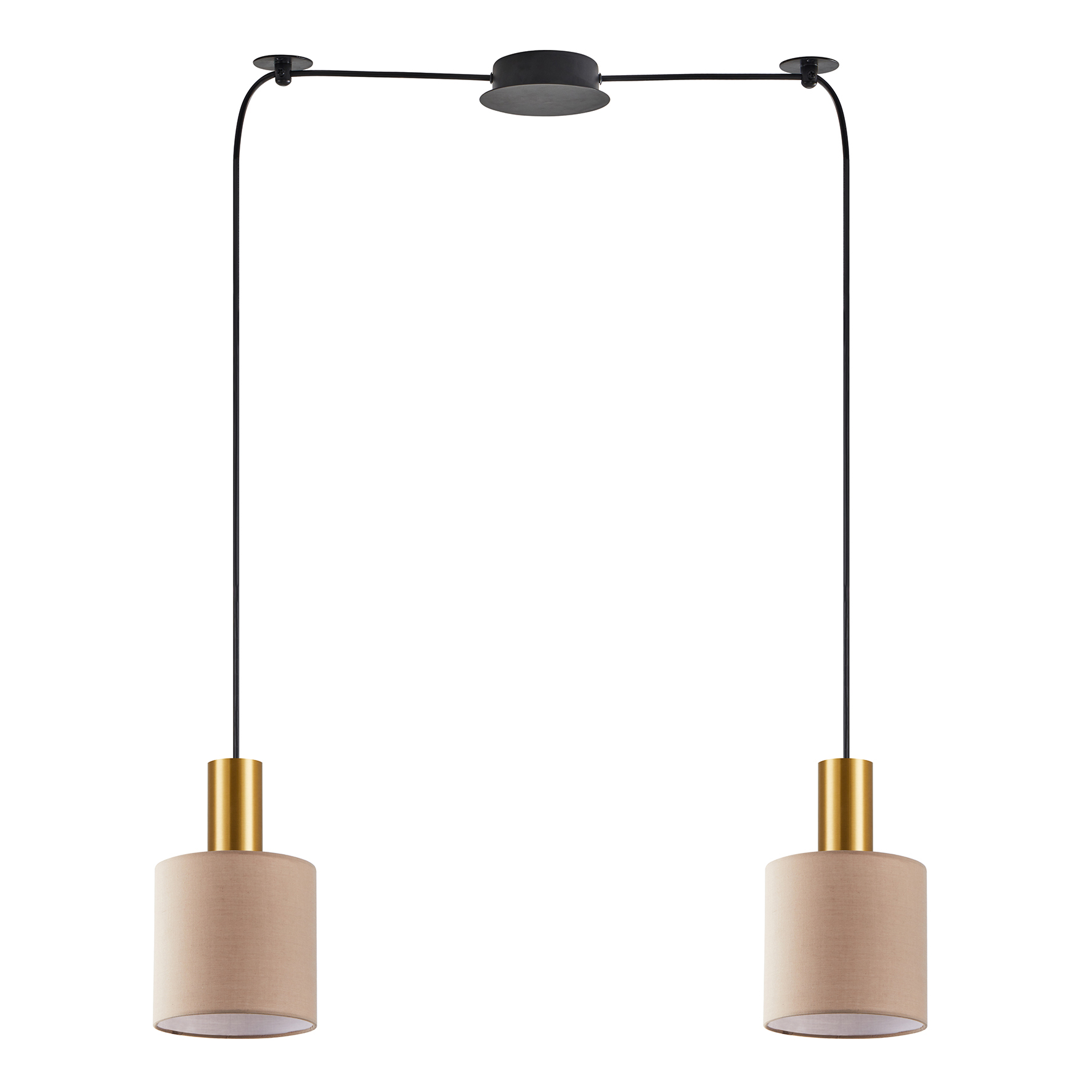 Se21-Gm-4-Bl2-Sh3 Adept Tube Gold Matt Κρεμαστό Φωτιστικό Brown Fabric Shade