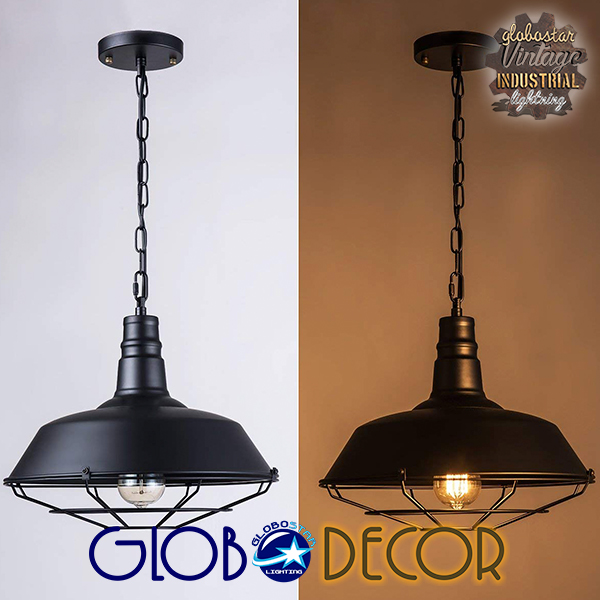 Barn Glint® Vintage Industrial Κρεμαστό Φωτιστικό Οροφής Μονόφωτο 1 X E27 Μαύρο Μεταλλικό  Φ46 X Y25Cm