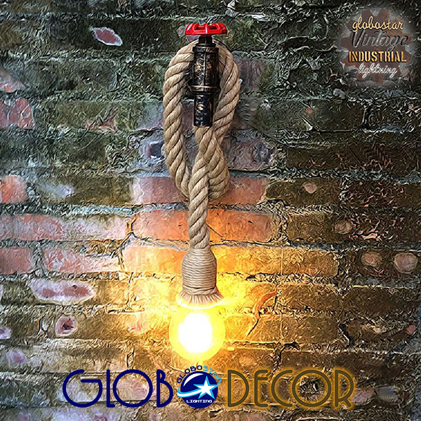 Trouver Glint® Vintage Industrial Φωτιστικό Τοίχου Απλίκα Μονόφωτο Μπρούτζινο Σκουριά Μεταλλικό Με Μπεζ Σχοινί Μ14.5 X Π3.3 X Υ16Cm