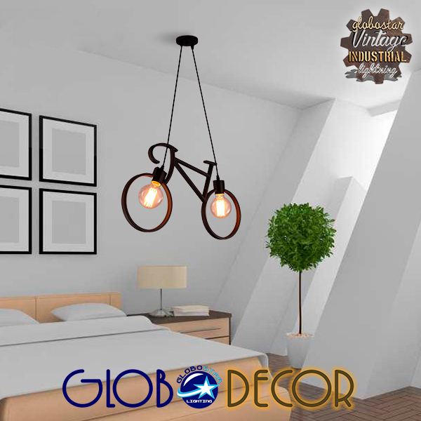 Bike Black Glint® Vintage Κρεμαστό Φωτιστικό Οροφής Δίφωτο 2 X E27 Μαύρο Μεταλλικό Μ67 X Π1.5 X Υ41Cm