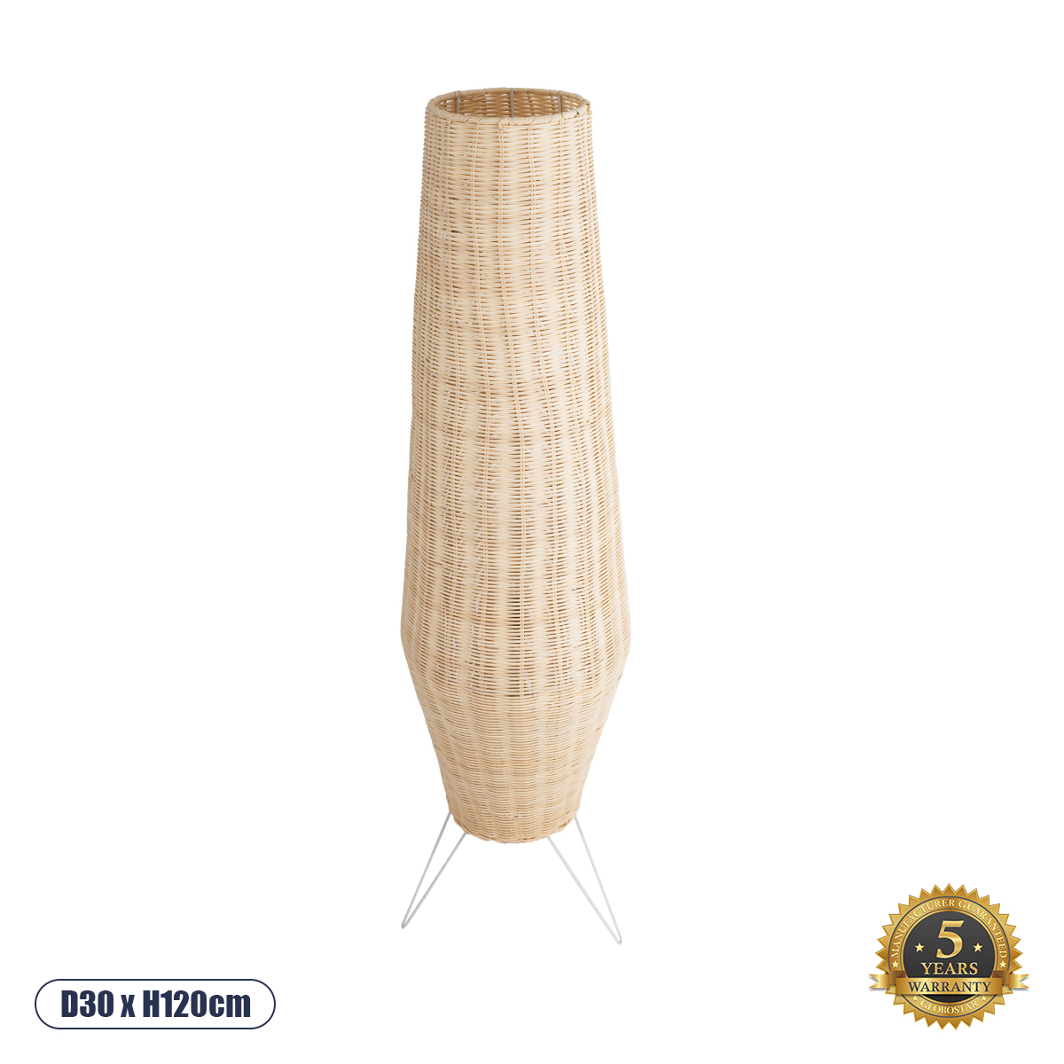 Bolson Glint® Boho Επιδαπέδιο Φωτιστικό Μονόφωτο - Μπεζ Ξύλινο Μπαμπού Πλέγμα 1 X E27 Ip20 - Φ30 X Υ120Cm