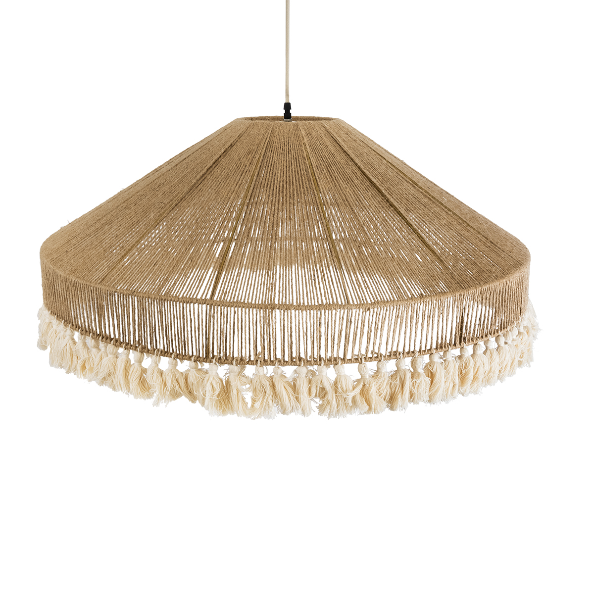 Puertorico Glint® Boho Κρεμαστό Φωτιστικό Οροφής Τριφωτο 3 X E27 Ac220-240V Ip20 - Φ80 X Υ35Cm - Μπεζ Με Λευκό Λεπτό Νήμα Πλέγμα Βαμβακερό Καπέλο