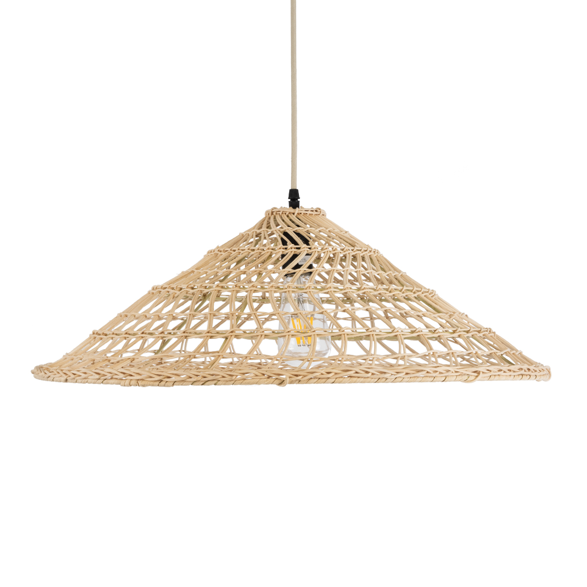 Kaia Glint® Boho Κρεμαστό Φωτιστικό Οροφής Μονόφωτο 1 X E27 Ac220-240V Ip20 - Φ60 X Υ20Cm - Μπεζ Ξύλινο Μπαμπού Πλέγμα