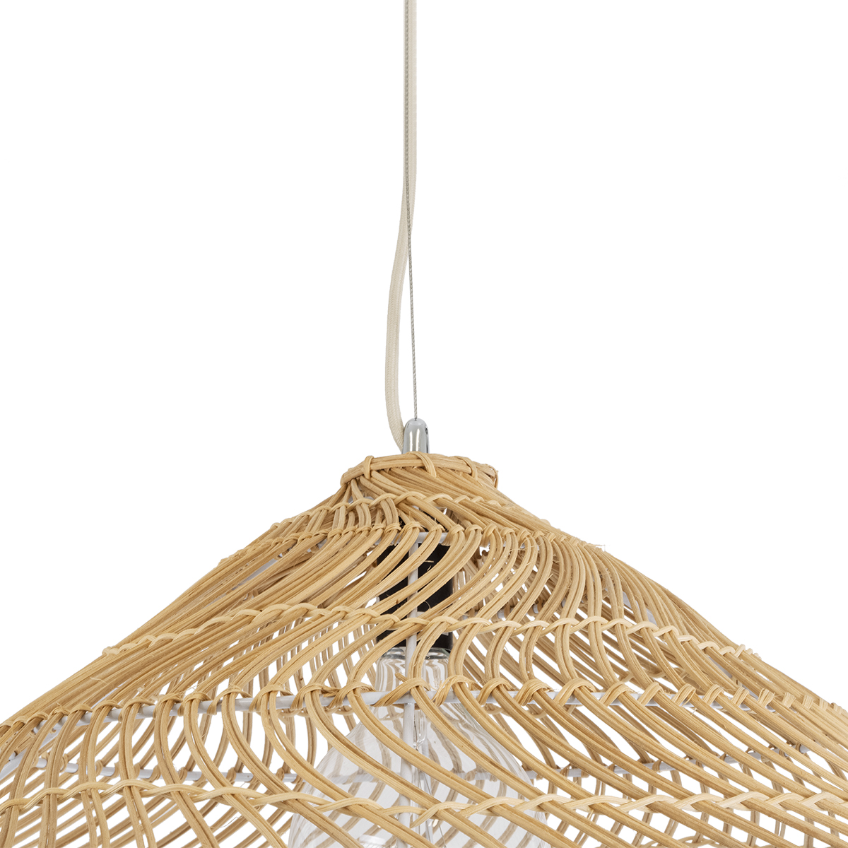 Kaia Glint® Boho Κρεμαστό Φωτιστικό Οροφής Μονόφωτο 1 X E27 Ac220-240V Ip20 - Φ80 X Υ26Cm - Μπεζ Ξύλινο Μπαμπού Πλέγμα