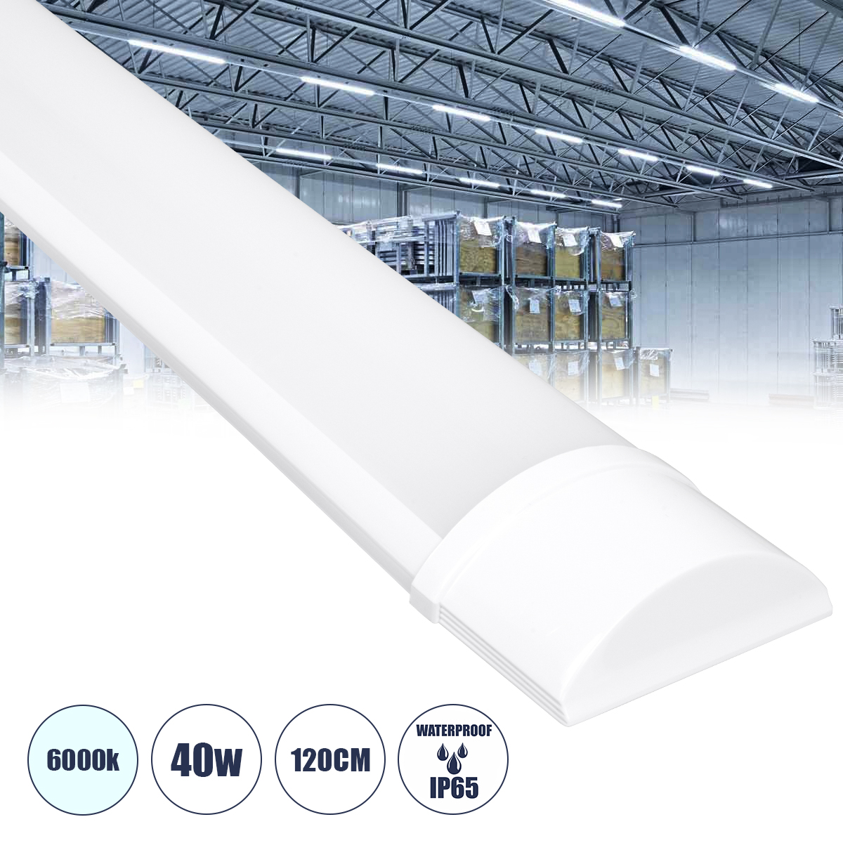 Glint® Led Γραμμικό Βιομηχανικό Φωτιστικό Tri-Proof 120Cm 40W 3806Lm 120° Ac 220-240V Αδιάβροχο Ip65 Μ120 X Π7.5 X Υ2.5Cm Ψυχρό Λευκό 6000K