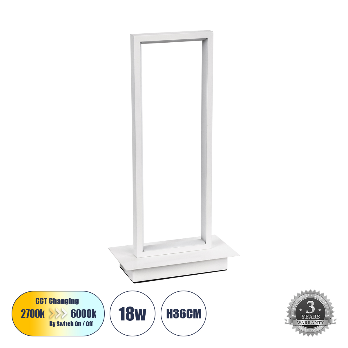 Cornelie Glint® Επιτραπέζιο Φωτιστικό Led Cct 18W 1980Lm 200° Ac 220-240V - Εναλλαγή Φωτισμού Μέσω Διακόπτη On/Off All In One Ψυχρό 6000K+Φυσικό 4500K+Θερμό 2700K Μ18 X Π10 X Υ36Cm - Λευκό