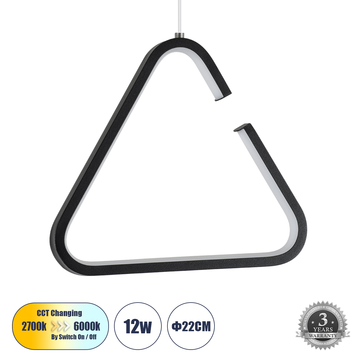 Ceroba Glint® Κρεμαστό Φωτιστικό Οροφής Linear Design Led Cct 12W 1320Lm 360° Ac 220-240V - Εναλλαγή Φωτισμού Μέσω Διακόπτη On/Off All In One Ψυχρό 6000K+Φυσικό 4500K+Θερμό 2700K Μ22 X Π2 X Υ22Cm - Μαύρο