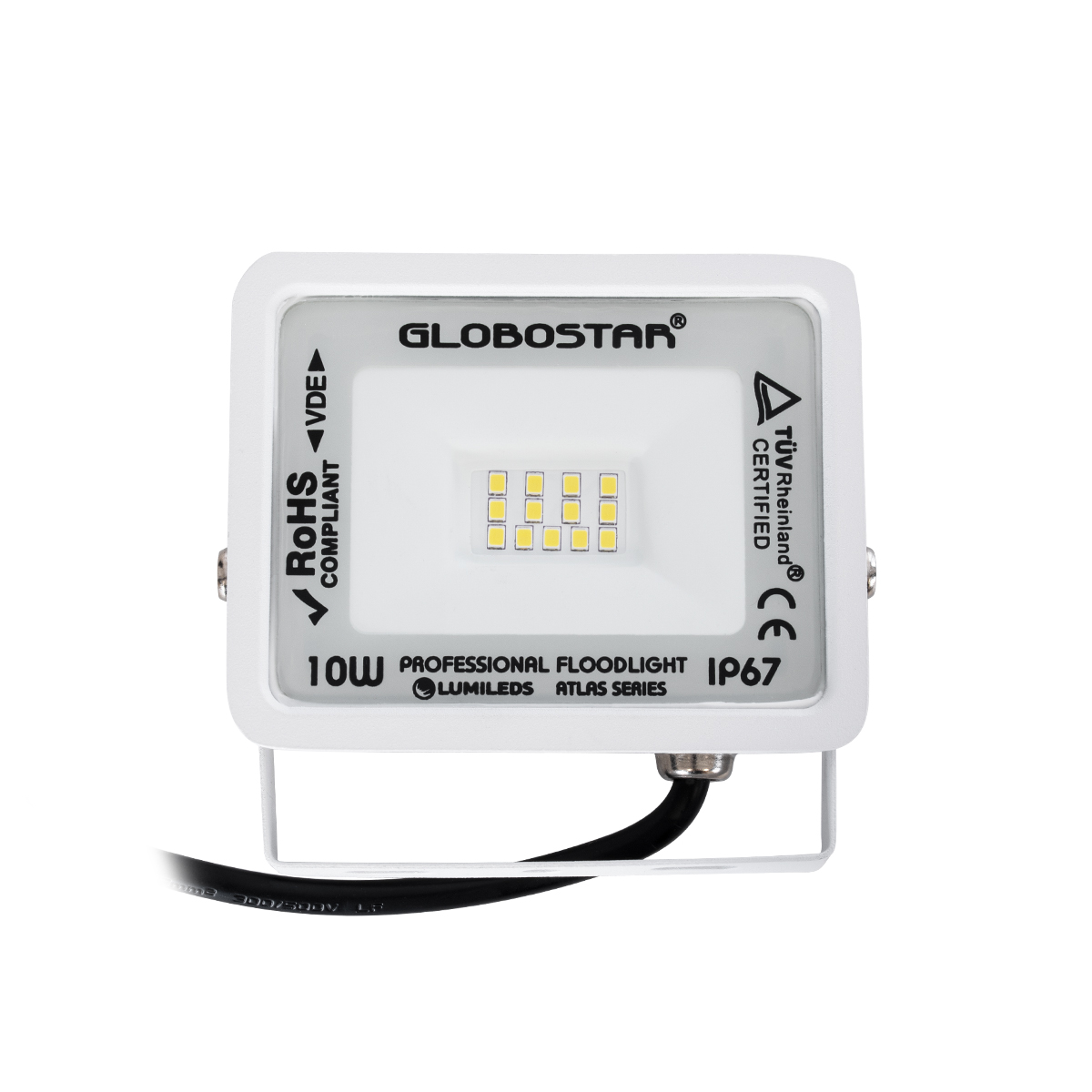 Atlas Glint® Επαγγελματικός Προβολέας Led 10W 1200Lm 120° Ac 220-240V - Αδιάβροχος Ip67 - Μ10 X Π2 X Υ8Cm - Λευκό - Φυσικό Λευκό 4500K - Lumileds Chips - Tüv Rheinland Certified