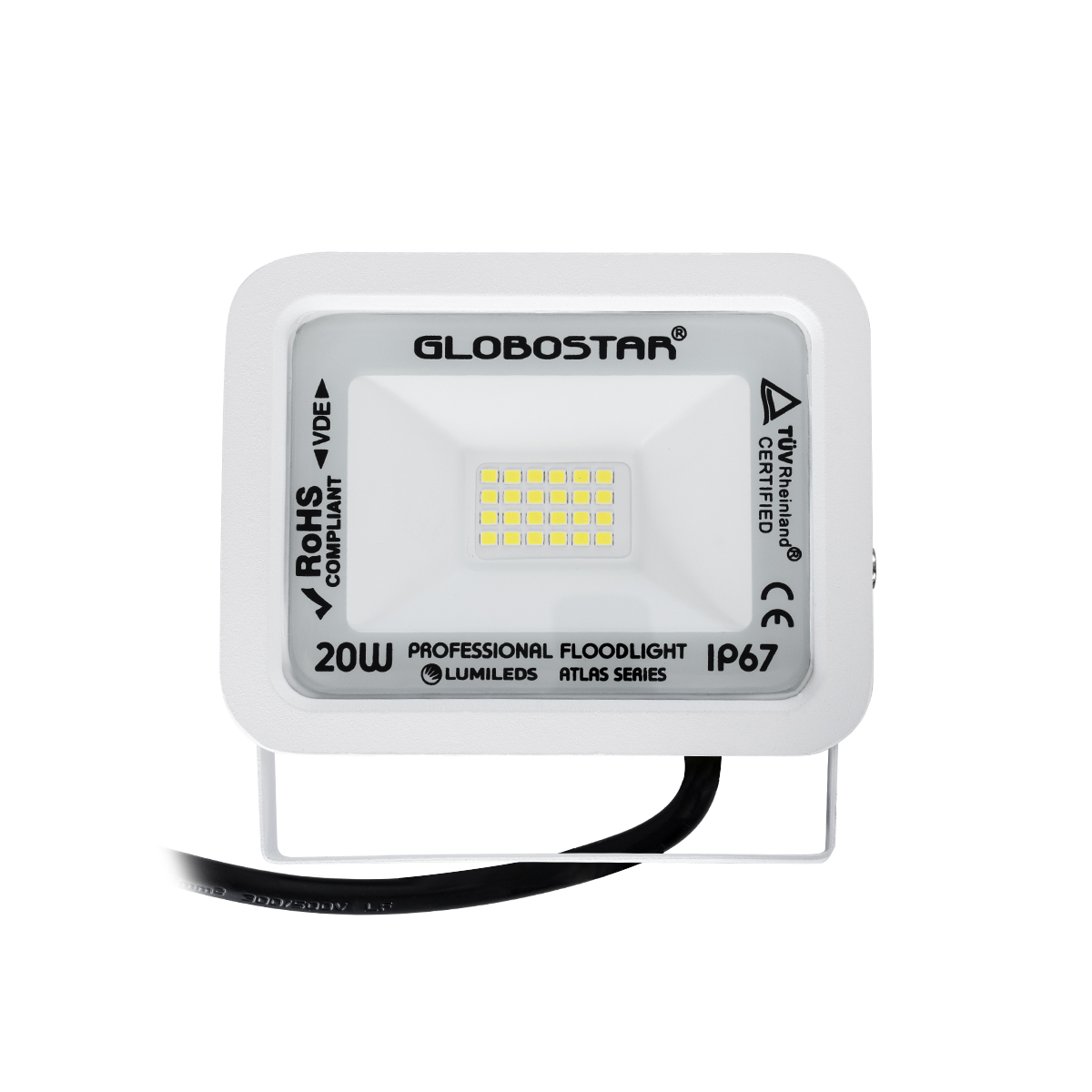 Atlas Glint® Επαγγελματικός Προβολέας Led 20W 2500Lm 120° Ac 220-240V - Αδιάβροχος Ip67 - Μ12 X Π2.5 X Υ9.5Cm - Λευκό - Ψυχρό Λευκό 6000K - Lumileds Chips - Tüv Rheinland Certified