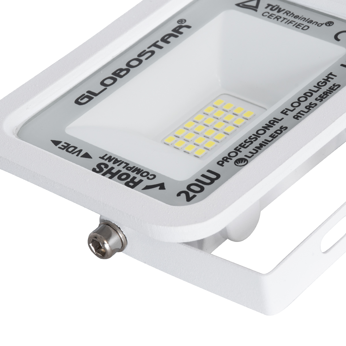 Atlas Glint® Επαγγελματικός Προβολέας Led 20W 2500Lm 120° Ac 220-240V - Αδιάβροχος Ip67 - Μ12 X Π2.5 X Υ9.5Cm - Λευκό - Ψυχρό Λευκό 6000K - Lumileds Chips - Tüv Rheinland Certified